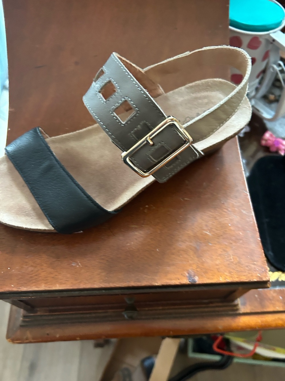 Naot Dynasty Black and Taupe Buckle Sandal